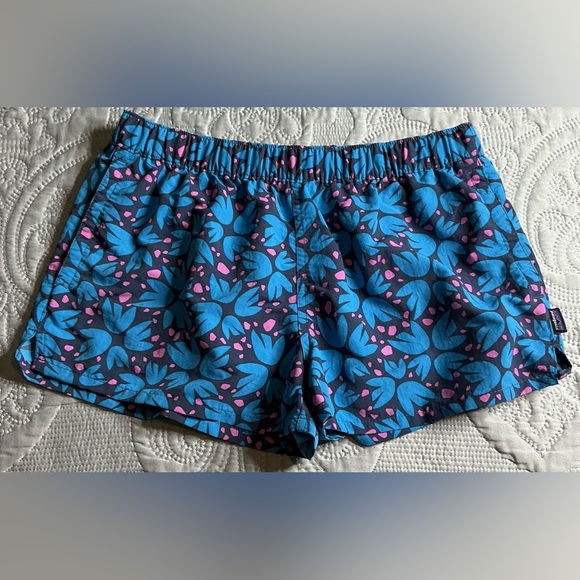 #Patagonia” Women's Floral Athletic Shorts in Teal and Pink - Picture 3 of 10